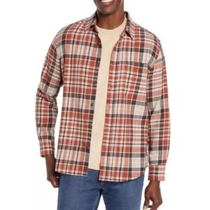 Eddie Bauer Mens Small Flannel Shirt‎ Clay Como  plaid NWT $80
